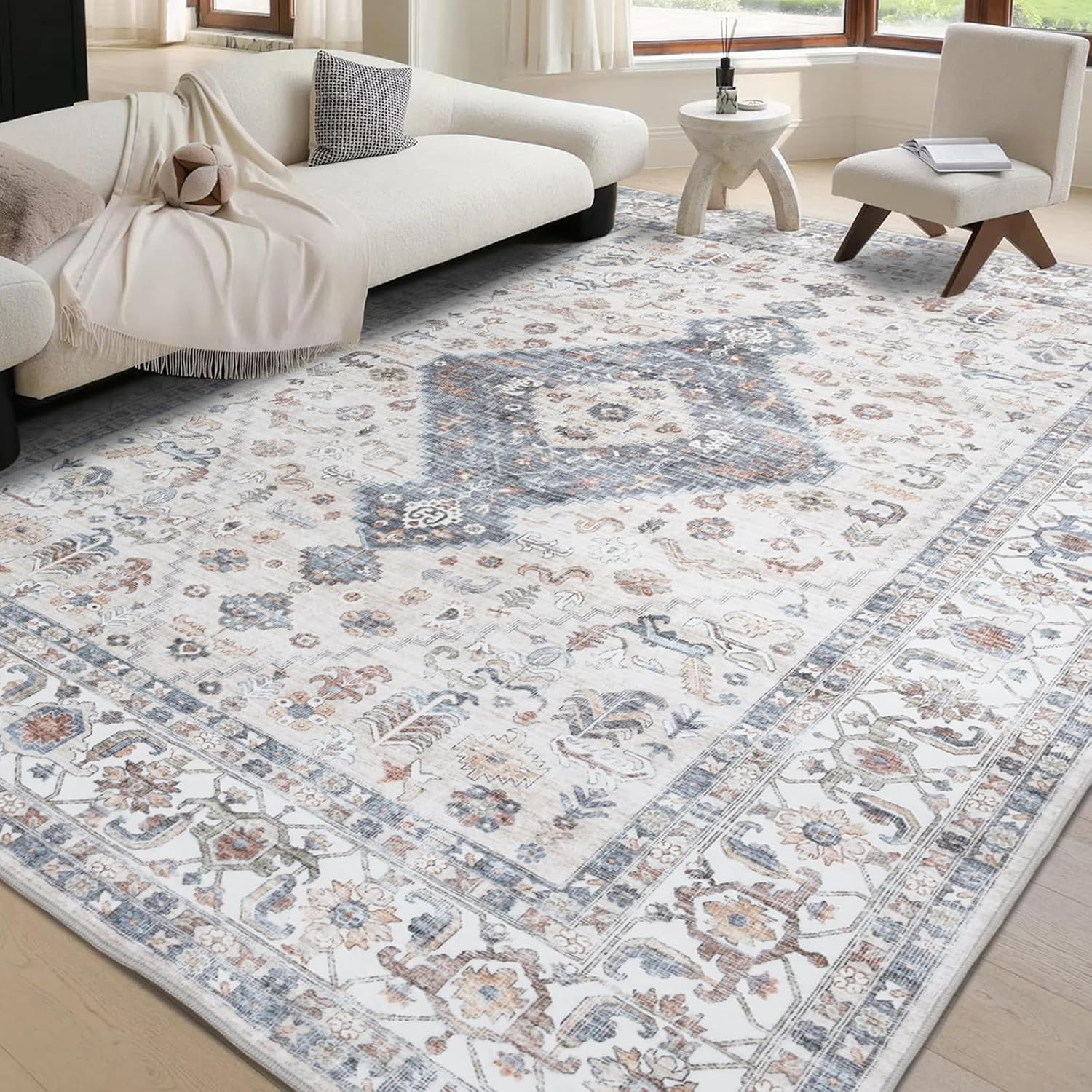 Washable Vintage Area Rug 8x10 for Living Room and Bedroom