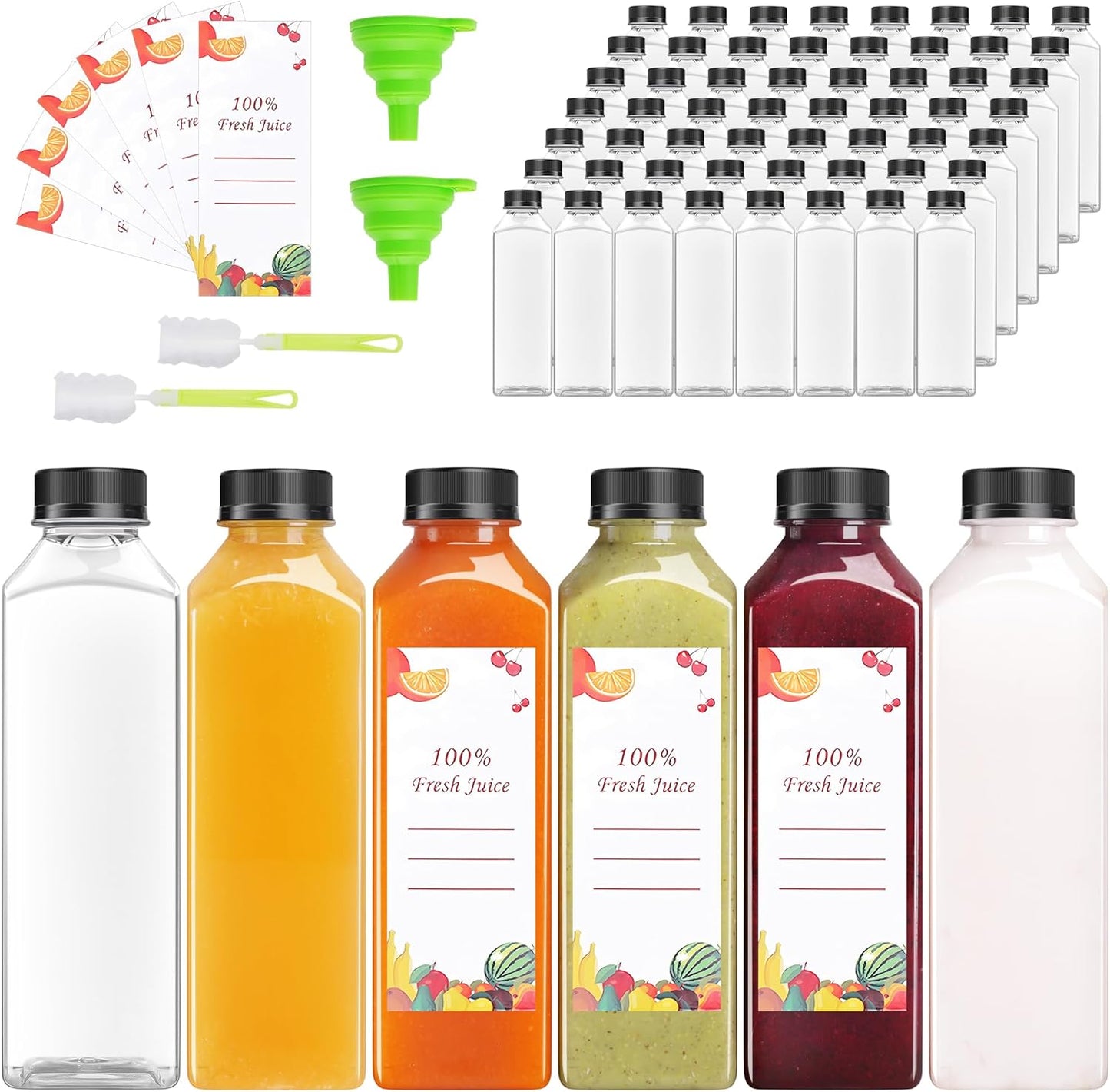 40 Pcs 16oz Juice Bottles with Caps for Juicing and Smoothies