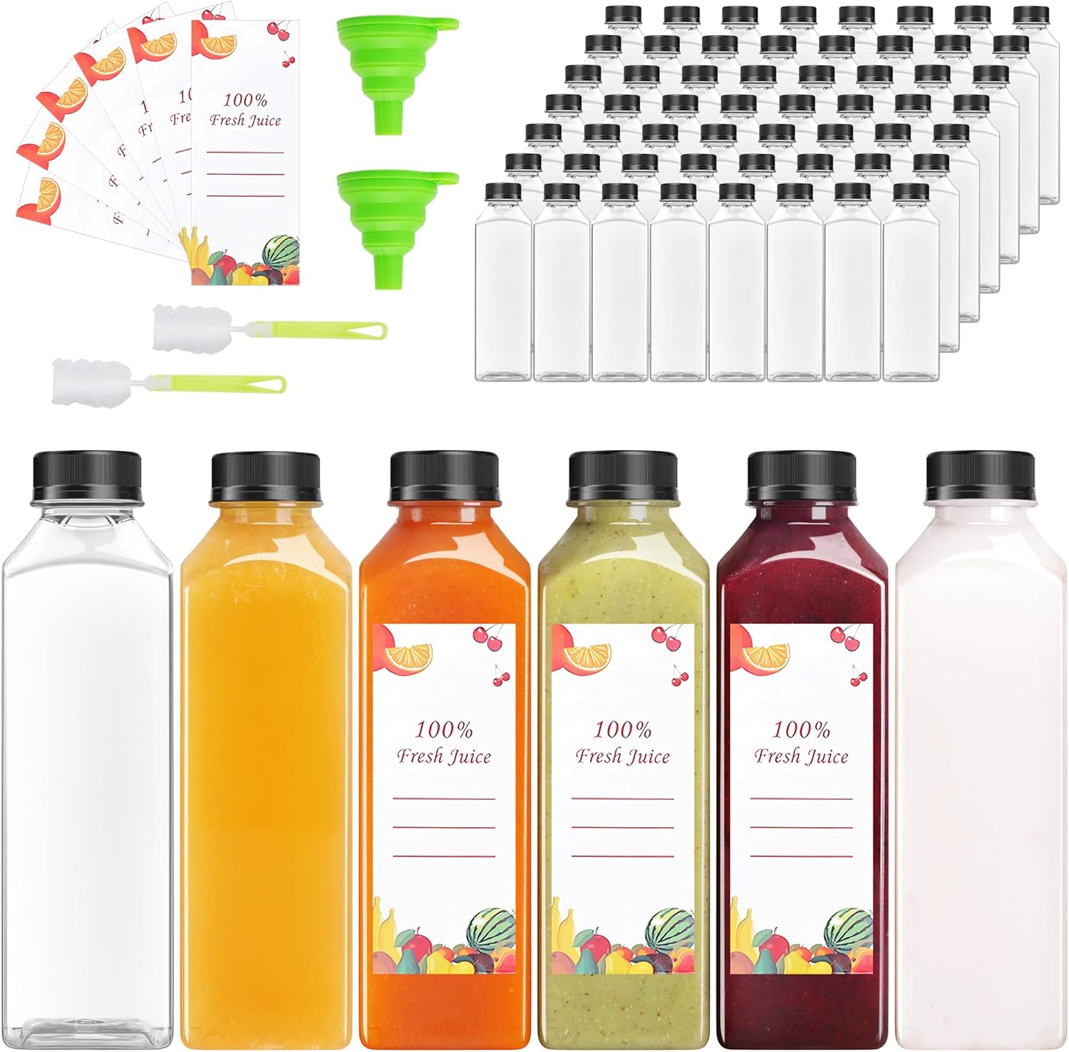 40 Pcs 16oz Juice Bottles with Caps for Juicing and Smoothies