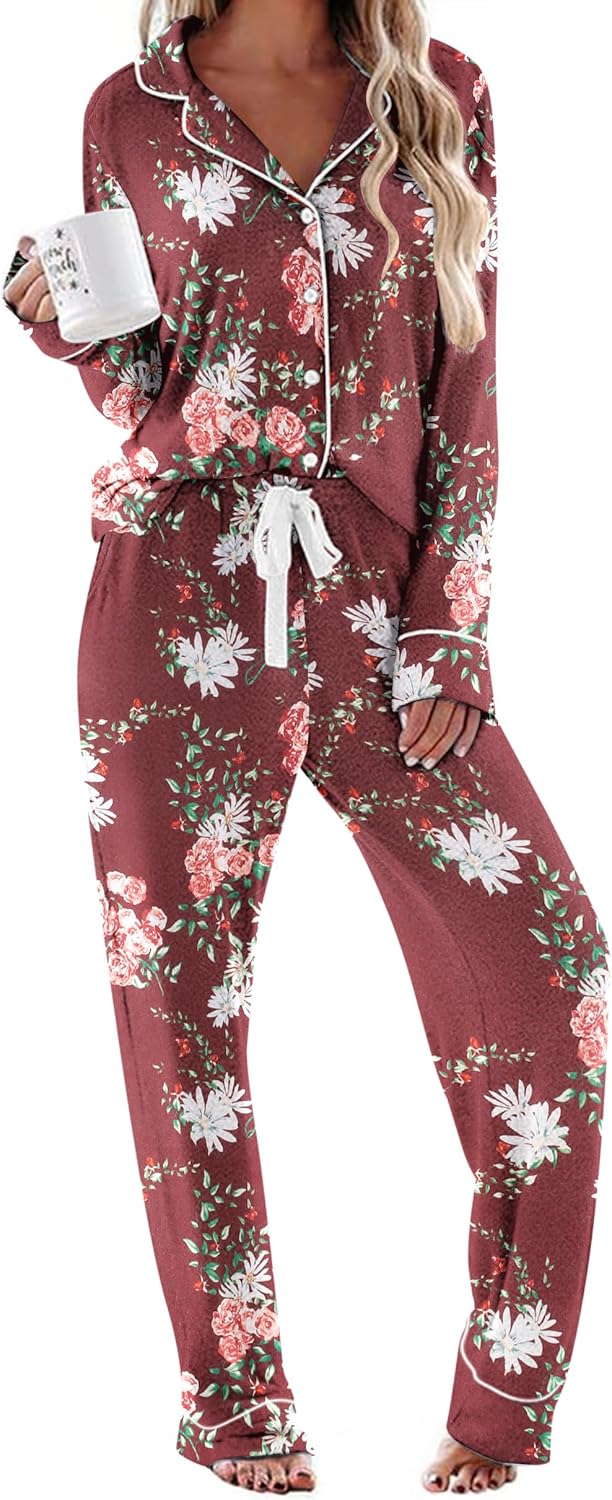 Ekouaer Women's Pajamas Long Sleeve Sleepwear Set for Comfort