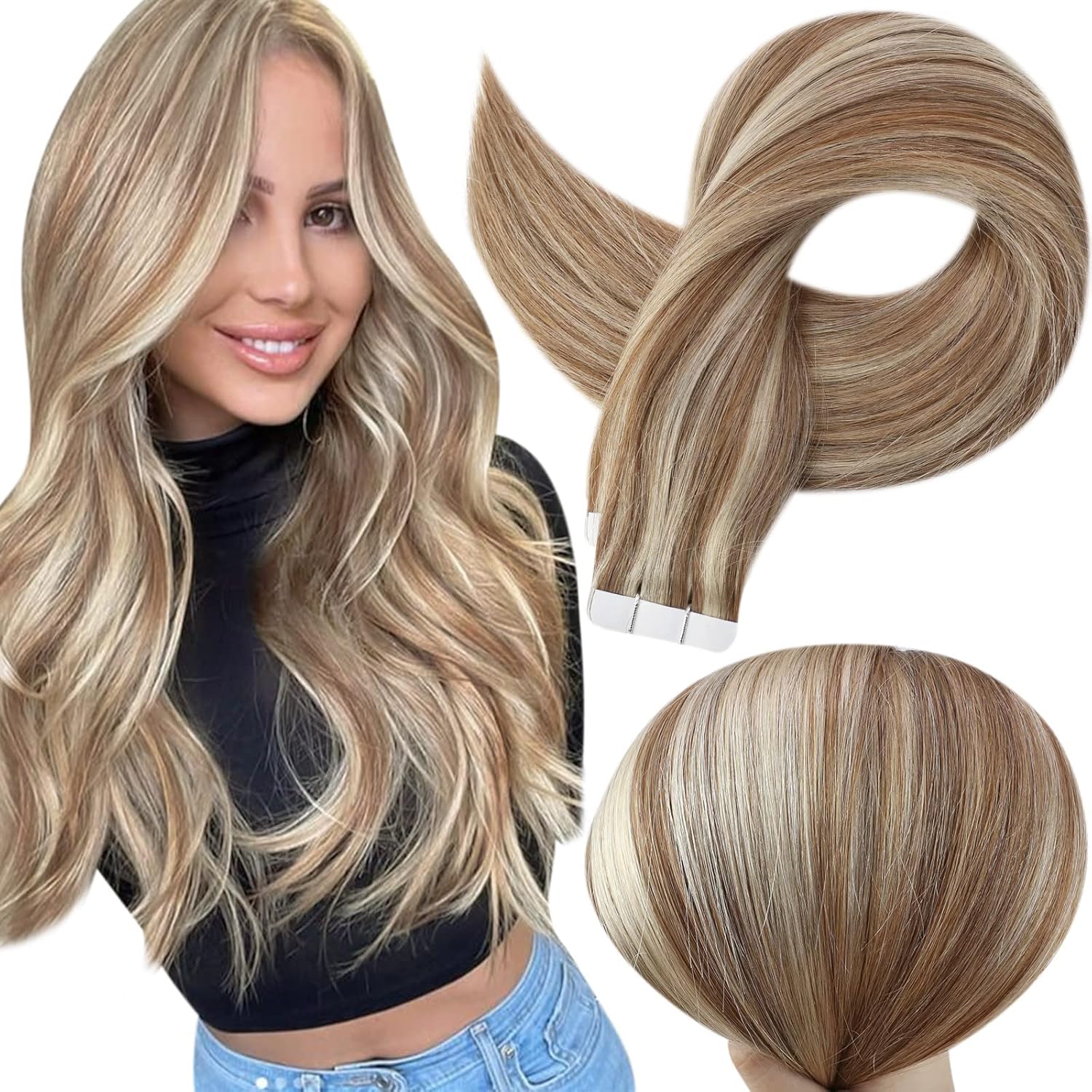 Full Shine Tape in Extensions 16 Inch Human Hair for Volume