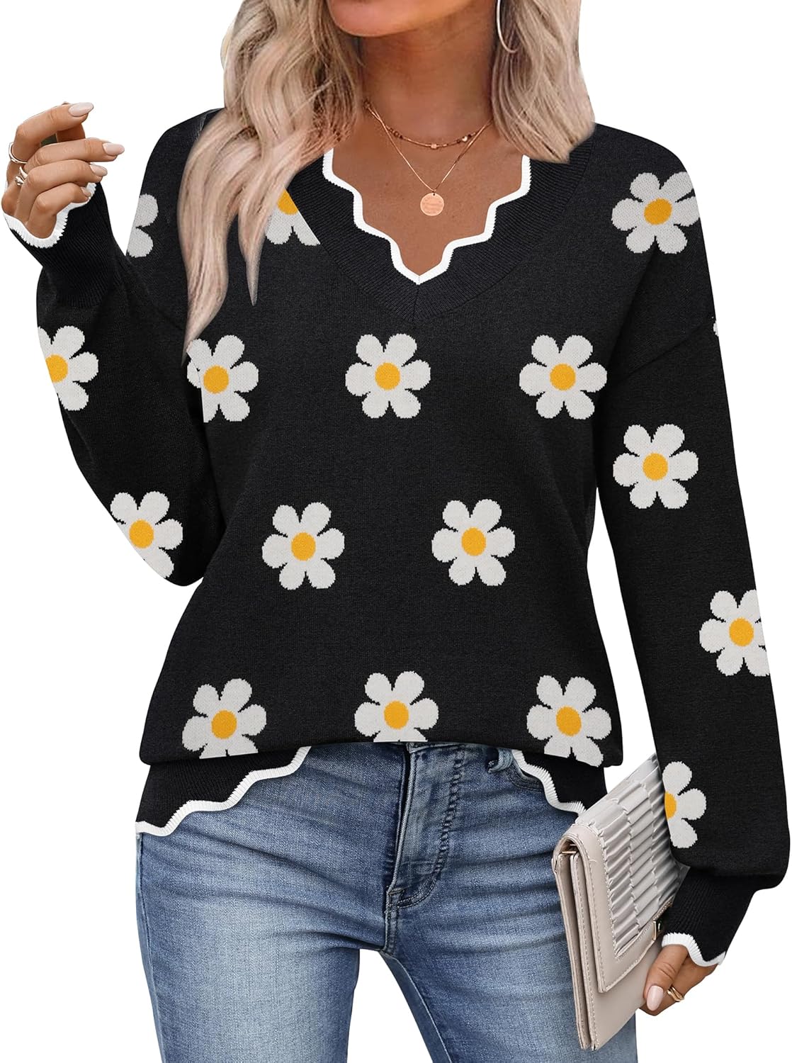 Zeagoo Women's V Neck Sweater for Fall 2025 Casual Style