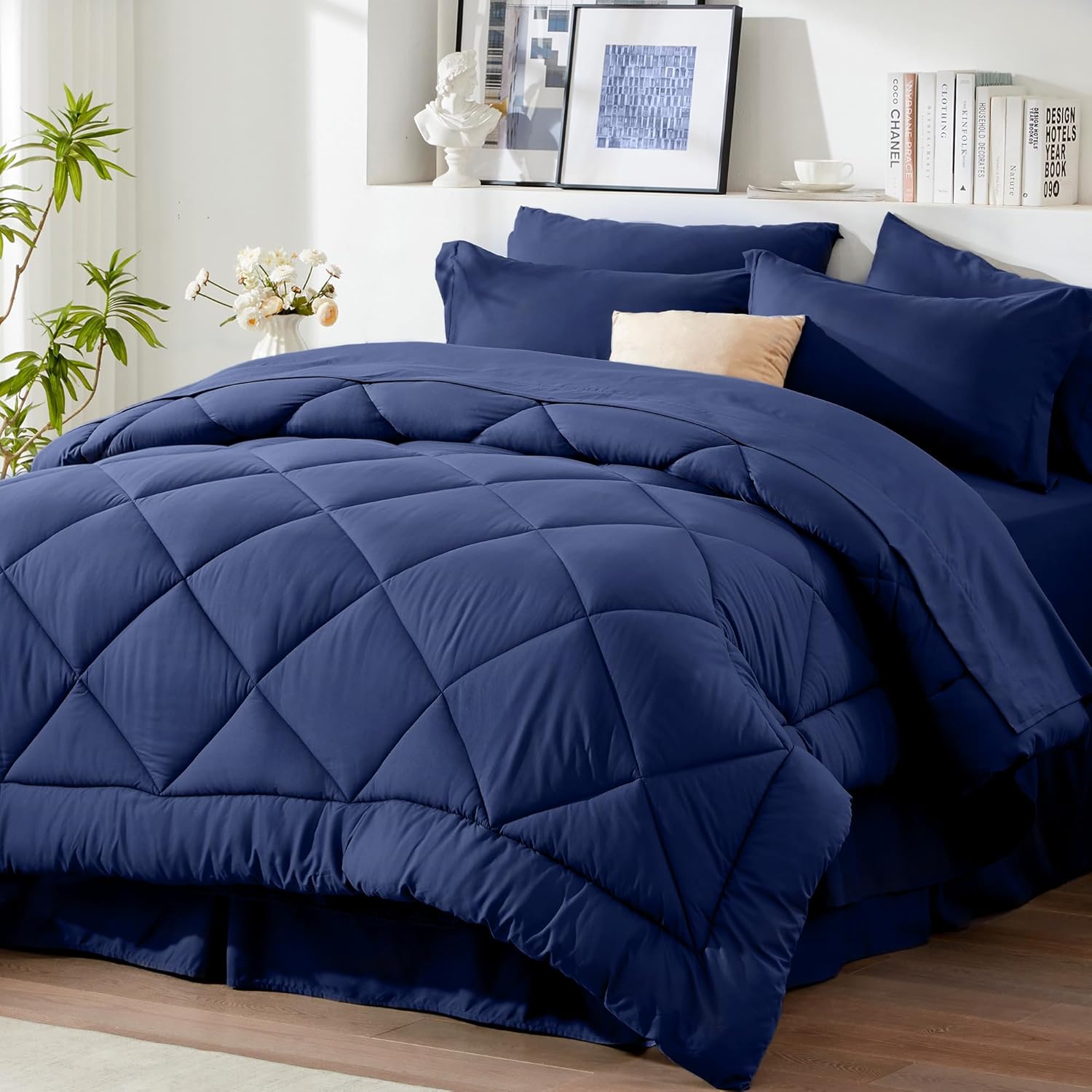 Newspin King Comforter Set Blue - All Season 8 Piece Bedding