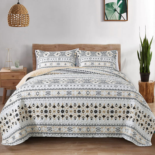 Boho Quilt King Size Set for All Seasons - Lightweight Bedding