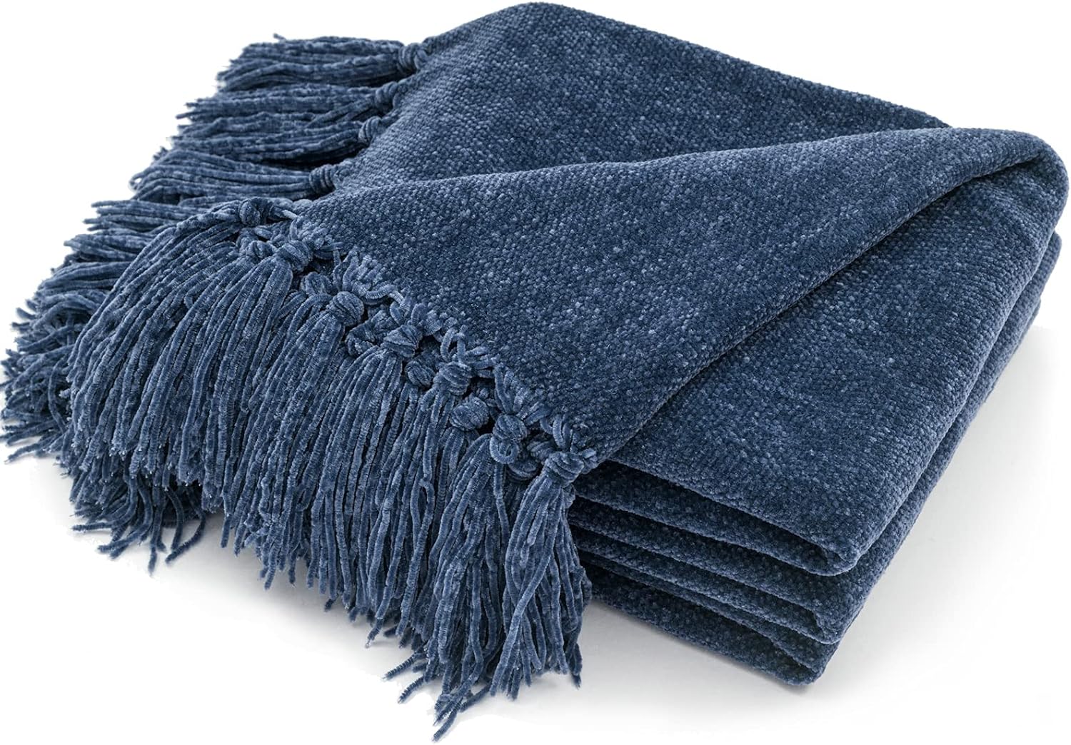 Cozy Chenille Throw Blanket with Fringe Tassel for Living Room
