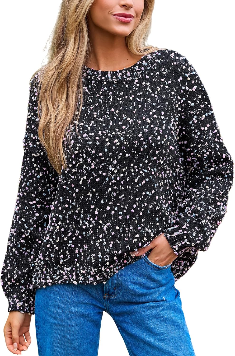 CUPSHE Womens Rainbow Pom Casual Long Sleeve Sweater Tops