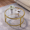 SAYGOER Round Glass Coffee Table | 2 Tier Storage | Modern Gold Frame