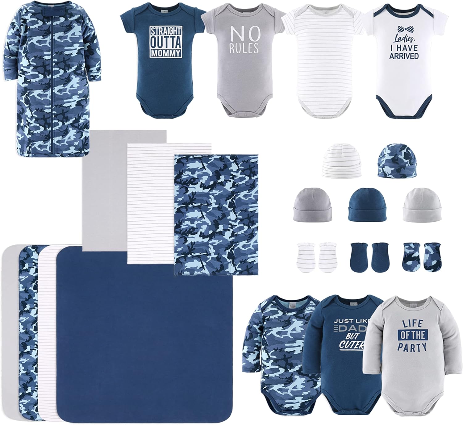 23-Piece Newborn Boy Gift Set - Essential Baby Clothes in Blue Camo