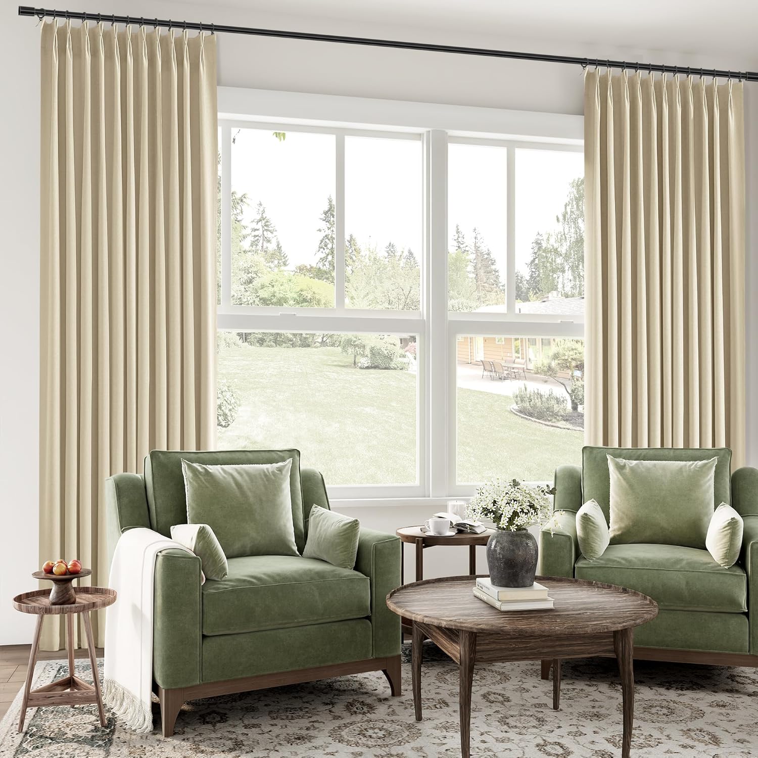 ChrisDowa Cream Pinch Pleated Blackout Curtains for Home Decor