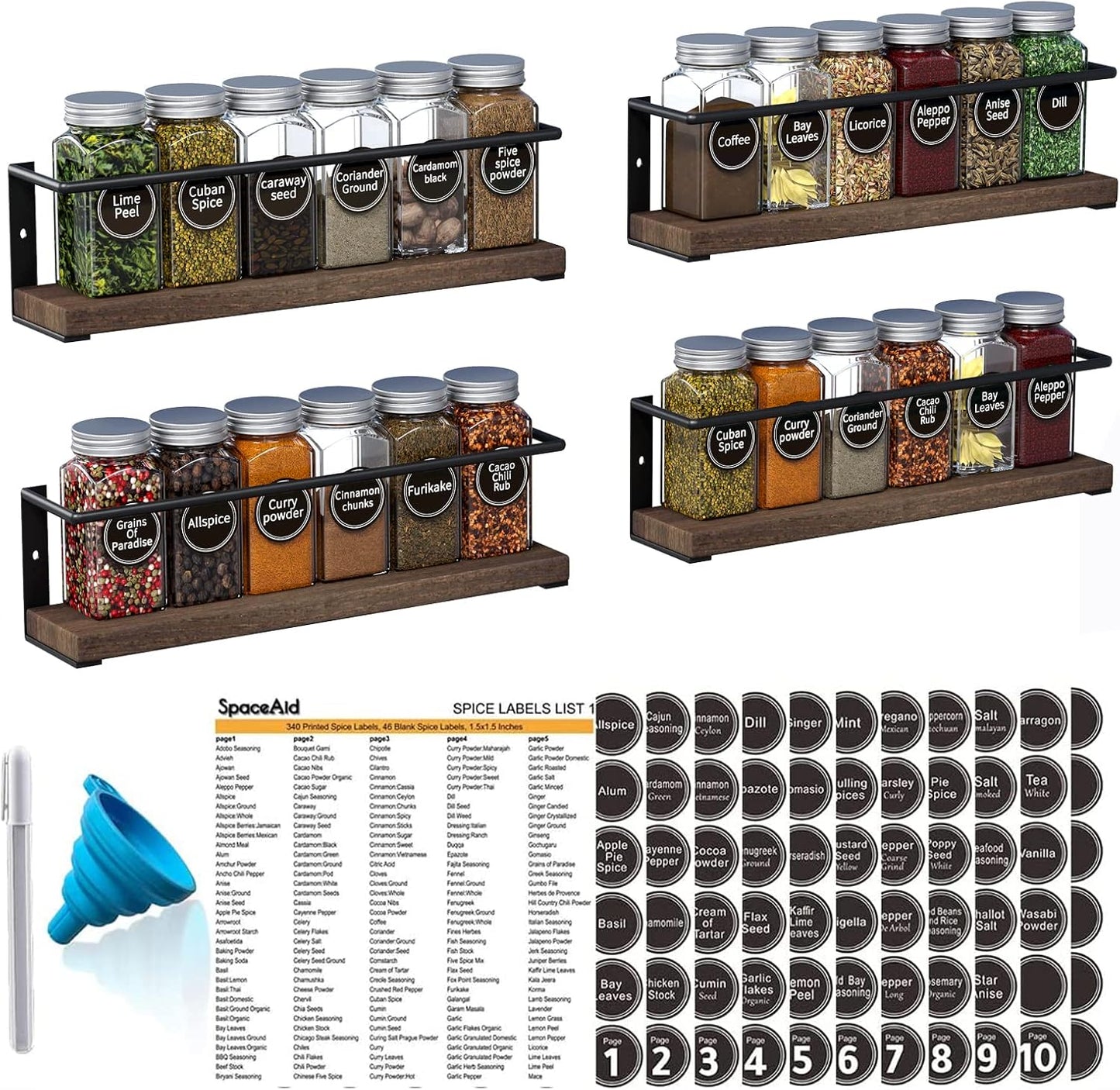 SpaceAid Spice Rack with 24 Jars and 386 Labels Set