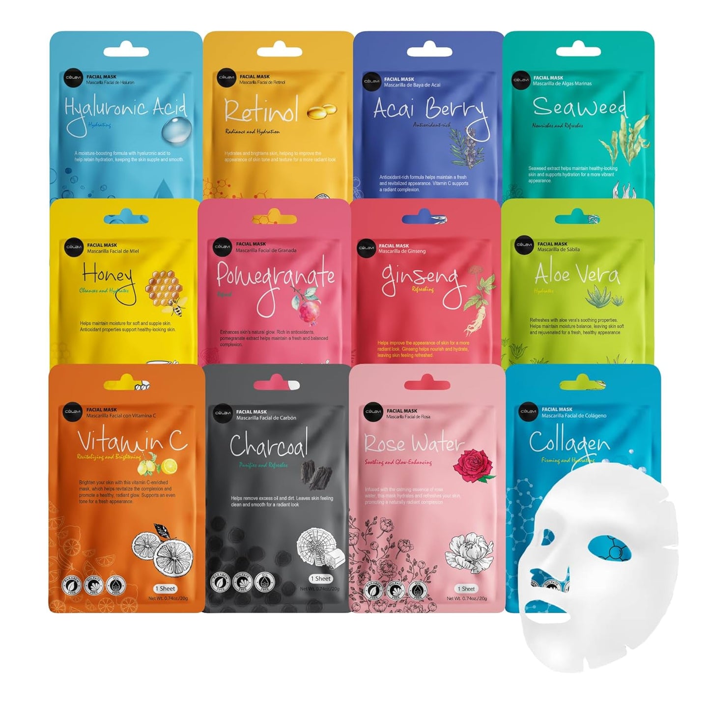 Celavi Face Mask Set for Ultimate Korean Beauty Skin Care