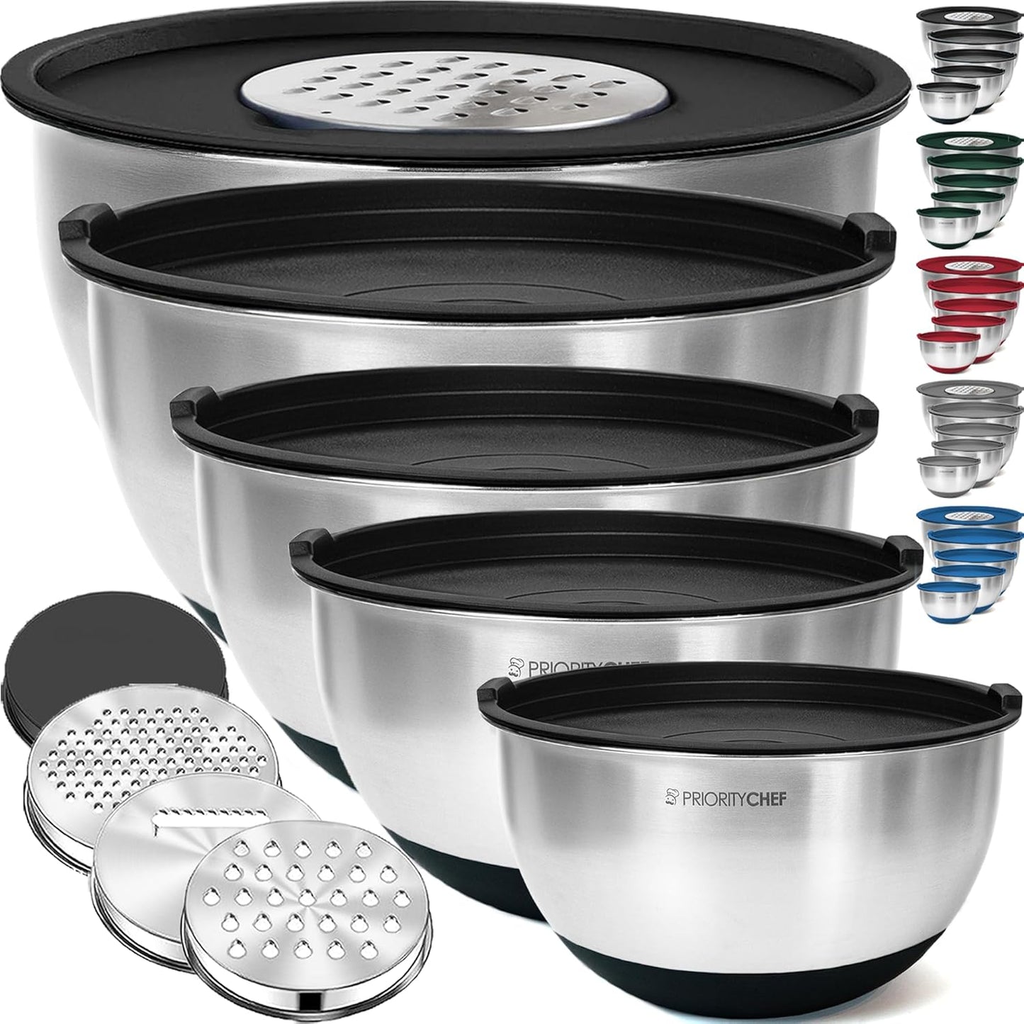 Priority Chef Stainless Steel Mixing Bowls Set with Lids and Graters