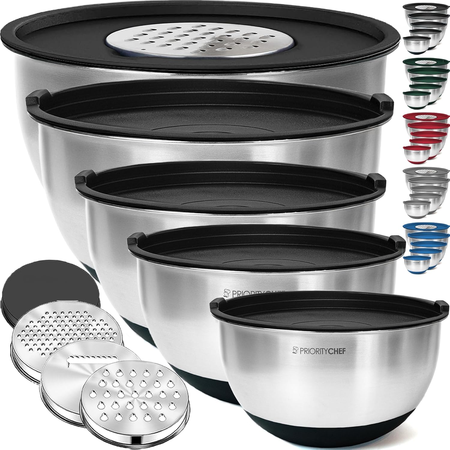 Priority Chef Stainless Steel Mixing Bowls Set with Lids and Graters