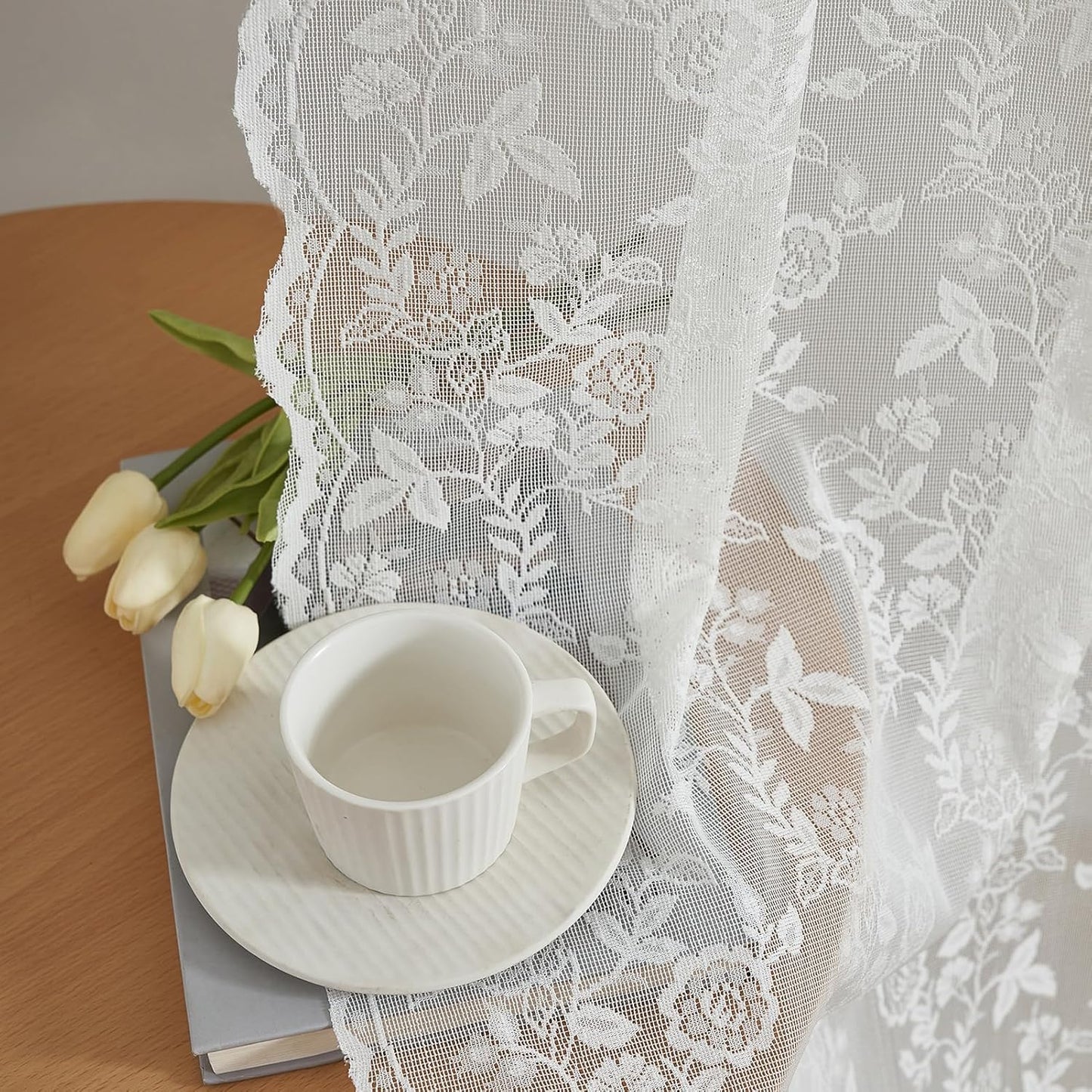 FINECITY Extra Long Sheer Lace Curtains for Elegant Living Rooms