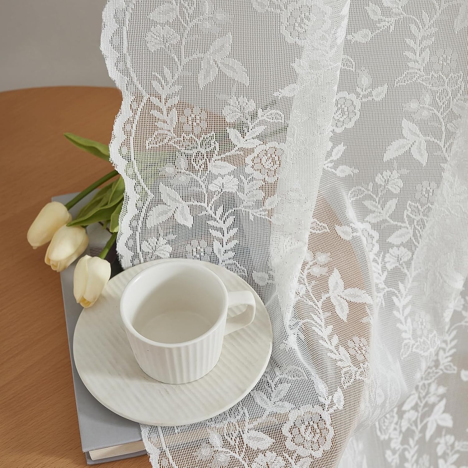 FINECITY Extra Long Sheer Lace Curtains for Elegant Living Rooms