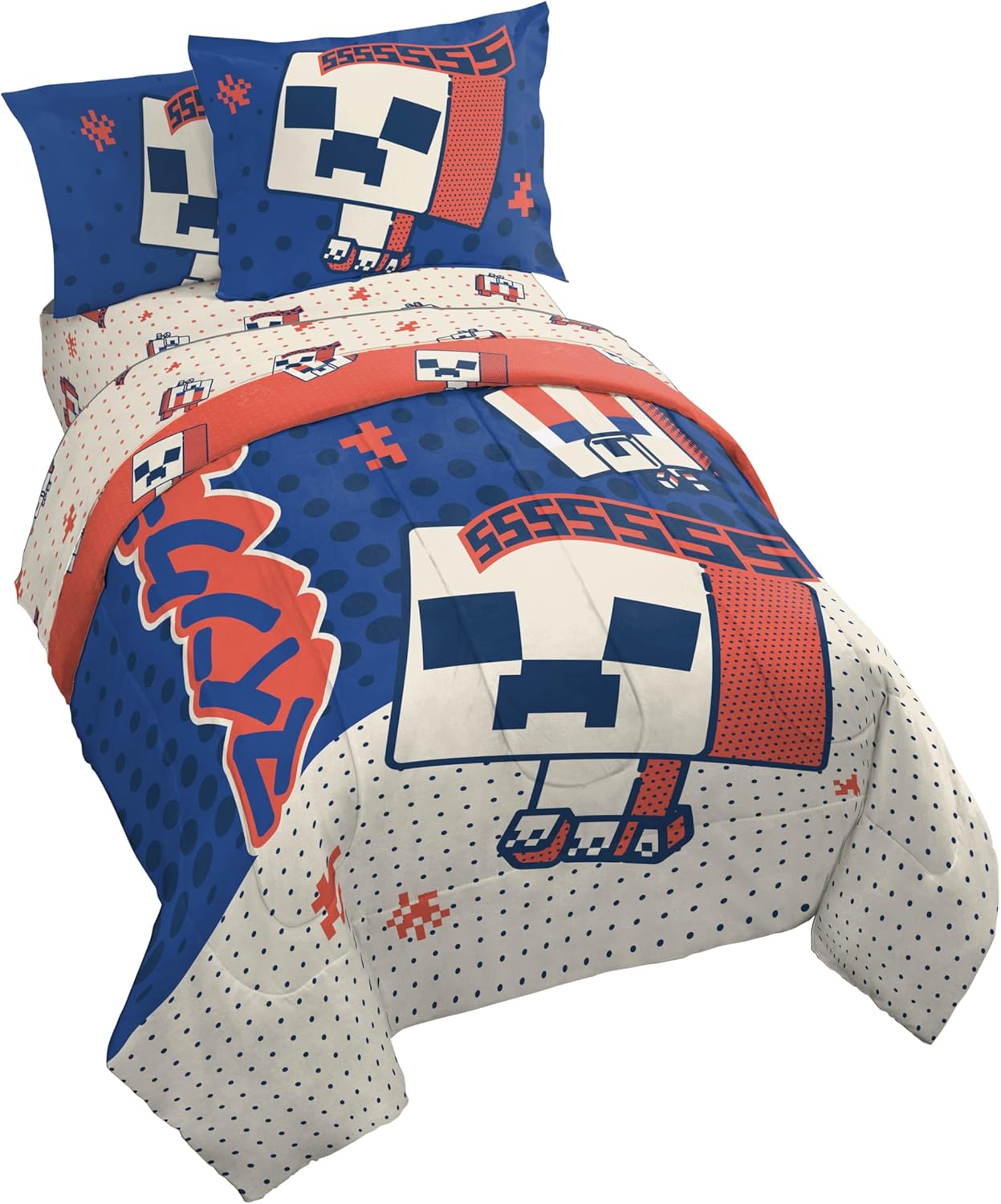 Minecraft Creeper Twin Comforter Set - 5 Piece Bedding Set