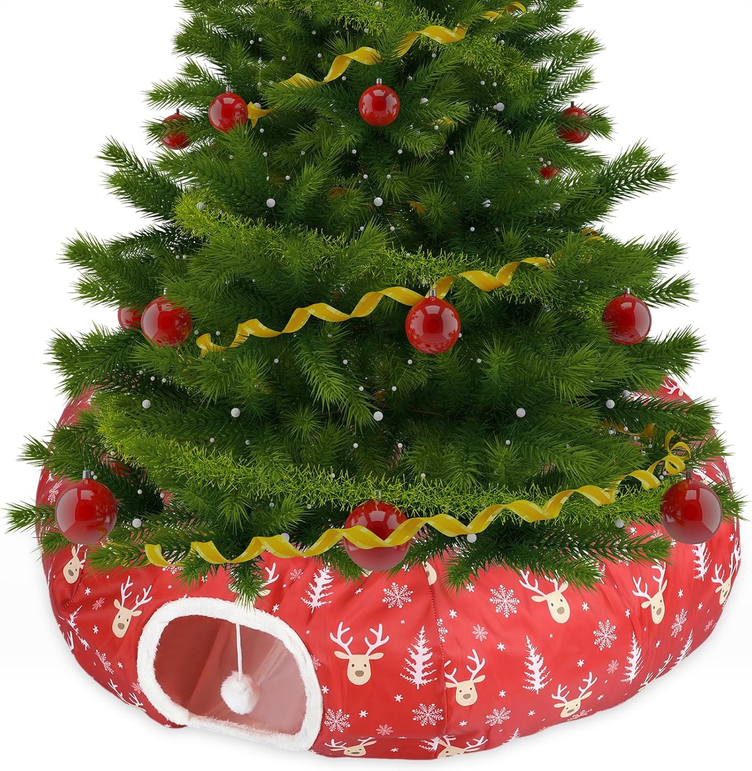 Christmas Cat Tunnel Bed for Indoor Cats Under Tree Skirt