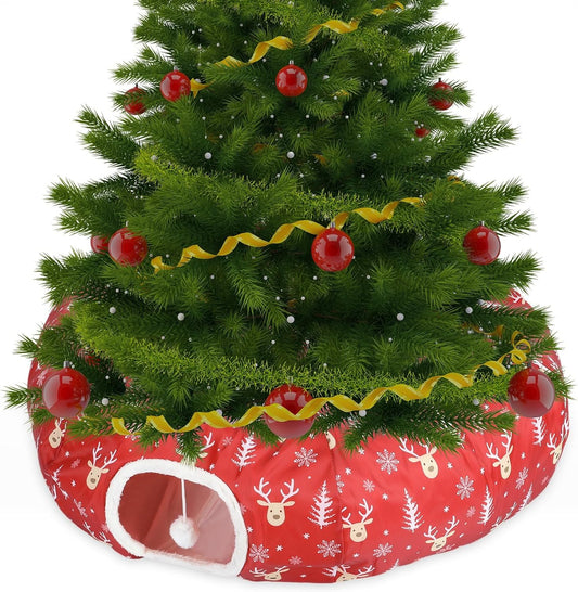Christmas Cat Tunnel Bed for Indoor Cats Under Tree Skirt