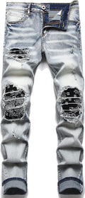 OIIIO Men's Ripped Stretch Jeans Regular Fit for Casual Style
