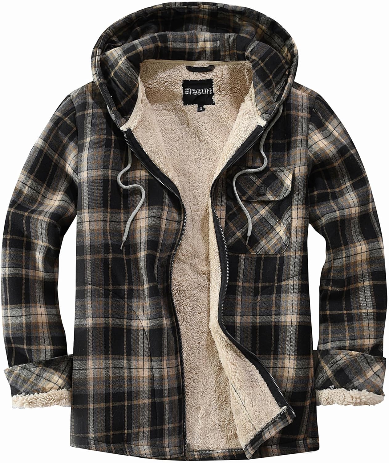 Elesuit Men's Full Zip Fleece Flannel Jacket for Warmth