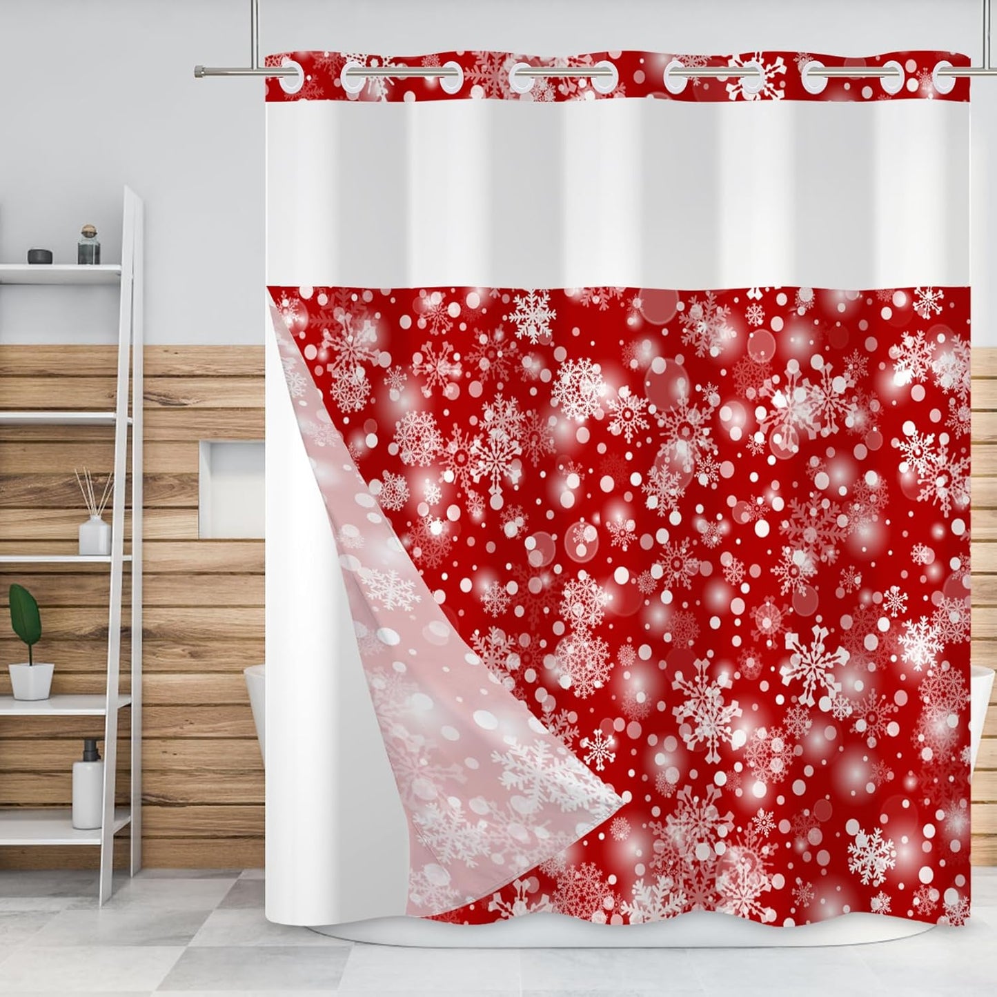 Baocicco Double Layer Christmas Shower Curtain