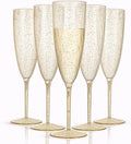 WDF 36-Pack Plastic Champagne Flutes - Gold Glitter Elegance