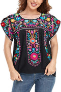 Women's Cotton Boho Embroidered Tunic Top - Lightweight Cotton Peasant