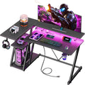 40 Inch Gaming Desk with Power Outlet & LED Lights - L Shaped Carbon