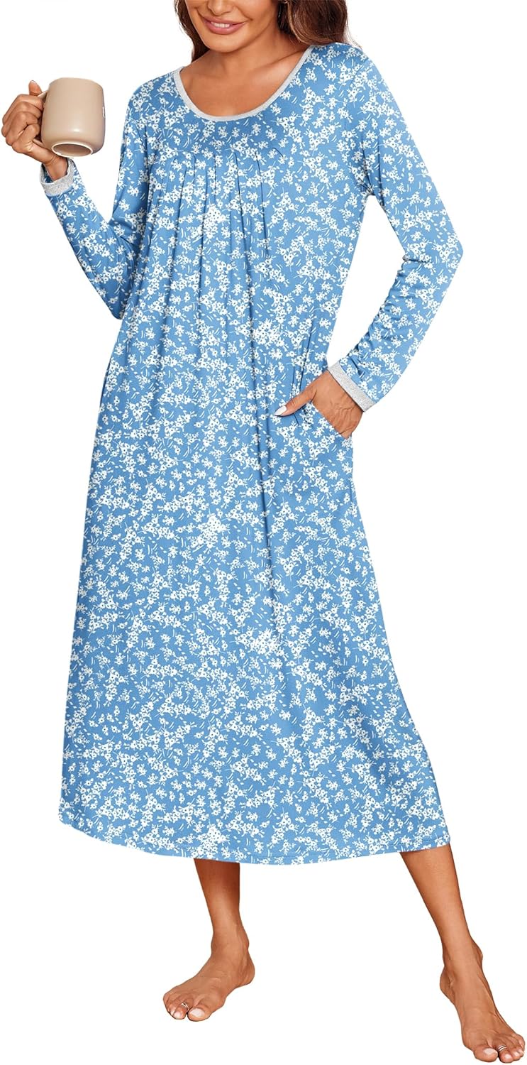 Ekouaer Long Nightgowns for Women with Pockets and Comfort