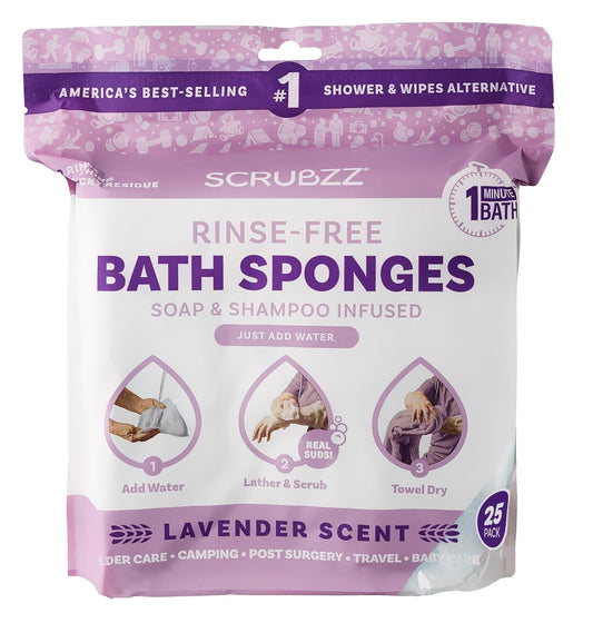 Scrubzz Disposable Bath Wipes - 25 Pack Lavender - No Rinse Shower Solution