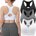 Evercute Women's Zip Front Sports Bras - Wireless Padded Racerback Set