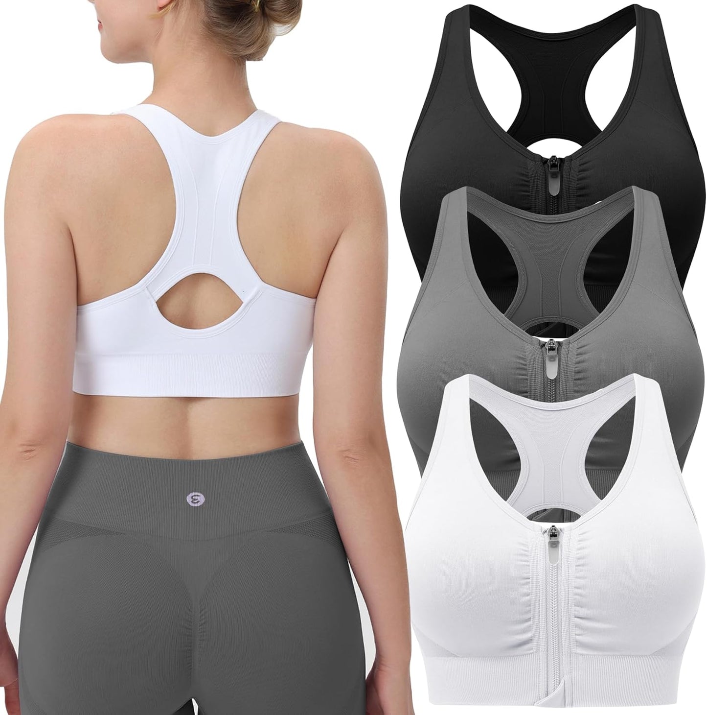 Evcute Women's Zip Front Sports Bras for Comfort and Style
