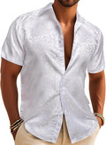 Men's Silk Shirt Paisley Floral Jacquard Short Sleeve Button Down 15%