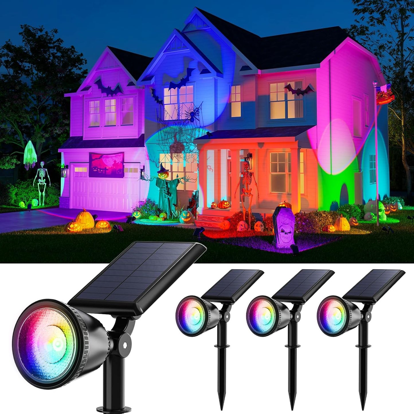 Color Changing Solar Powered LED Spotlights for Outdoor Use