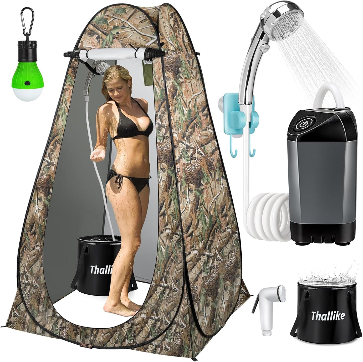 Portable Camping Shower Kit with Privacy Tent and LED Lights