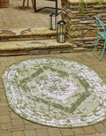 Outdoor Traditional Area Rug Valeria 7 ft 10 in x 10 ft Oval - Green