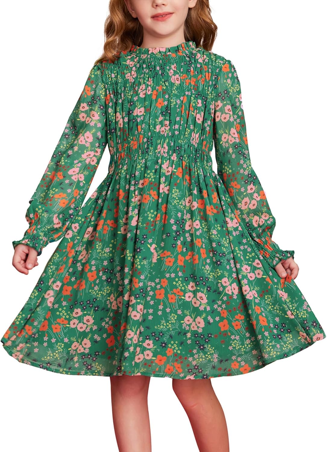 GRACE KARIN Girls' Floral Long Sleeve Midi Dress for Kids
