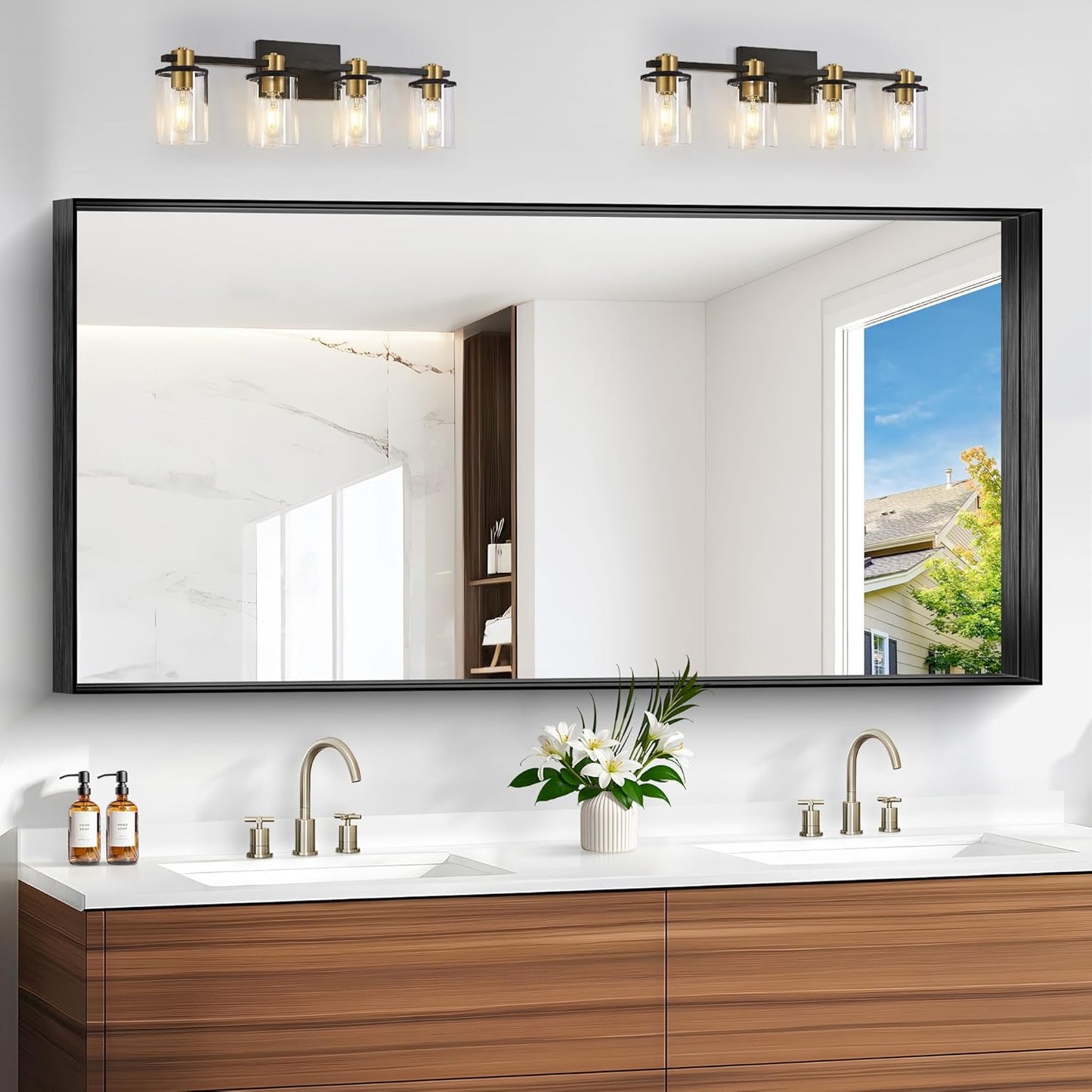 Black Bathroom Mirror 30x60 Inch Rectangular Deep Frame Design