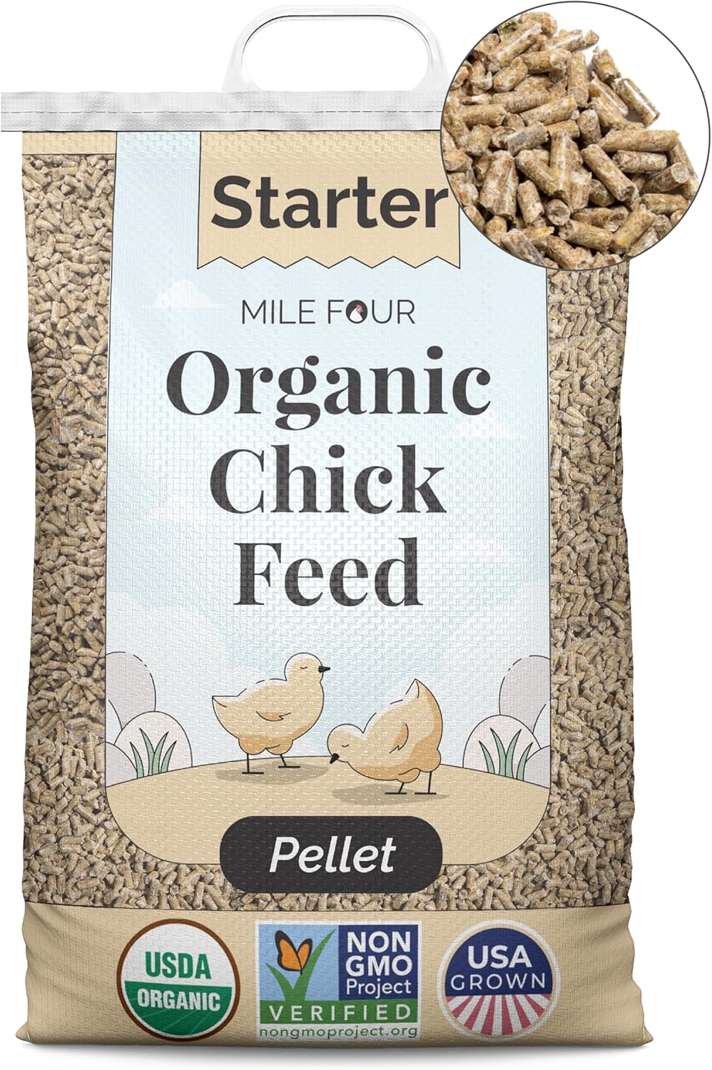 Organic Chicken Feed Starter Chick Pellet by Mile Four