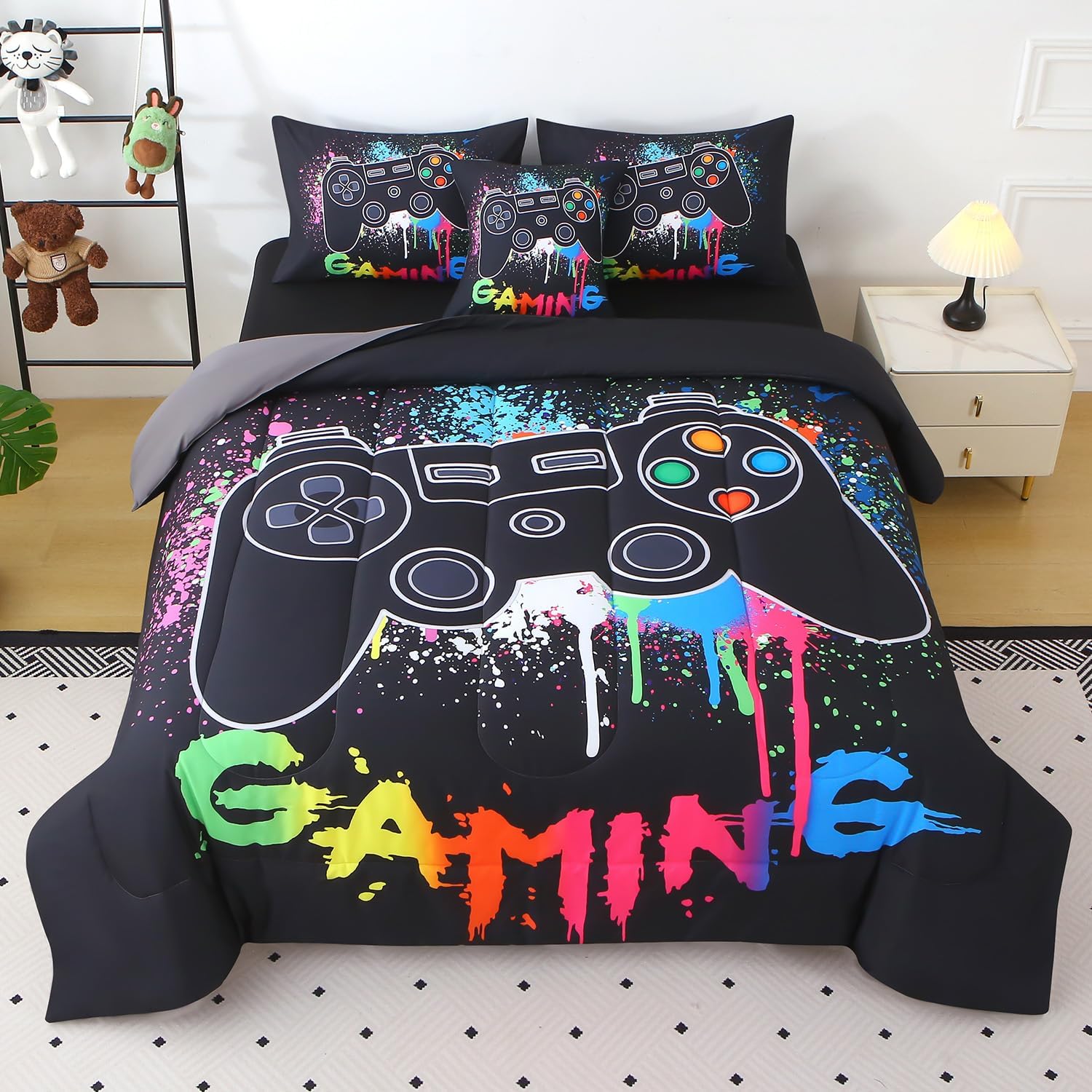 JQinHome Full Gamer Comforter Set - 6 Piece Bed in A Bag