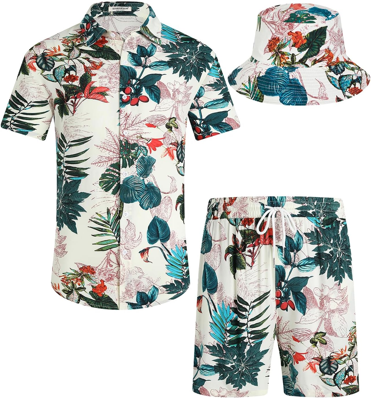 Men's Flower Hawaiian Sets Casual Short Sleeve Shirt and Shorts