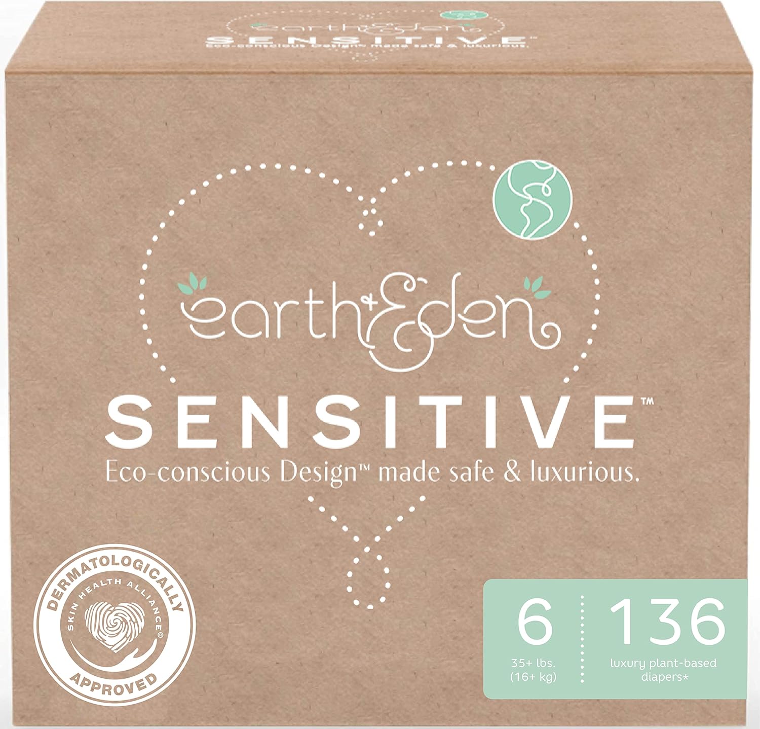 Earth & Eden Sensitive Eco-Conscious Hypoallergenic Diapers Size 6