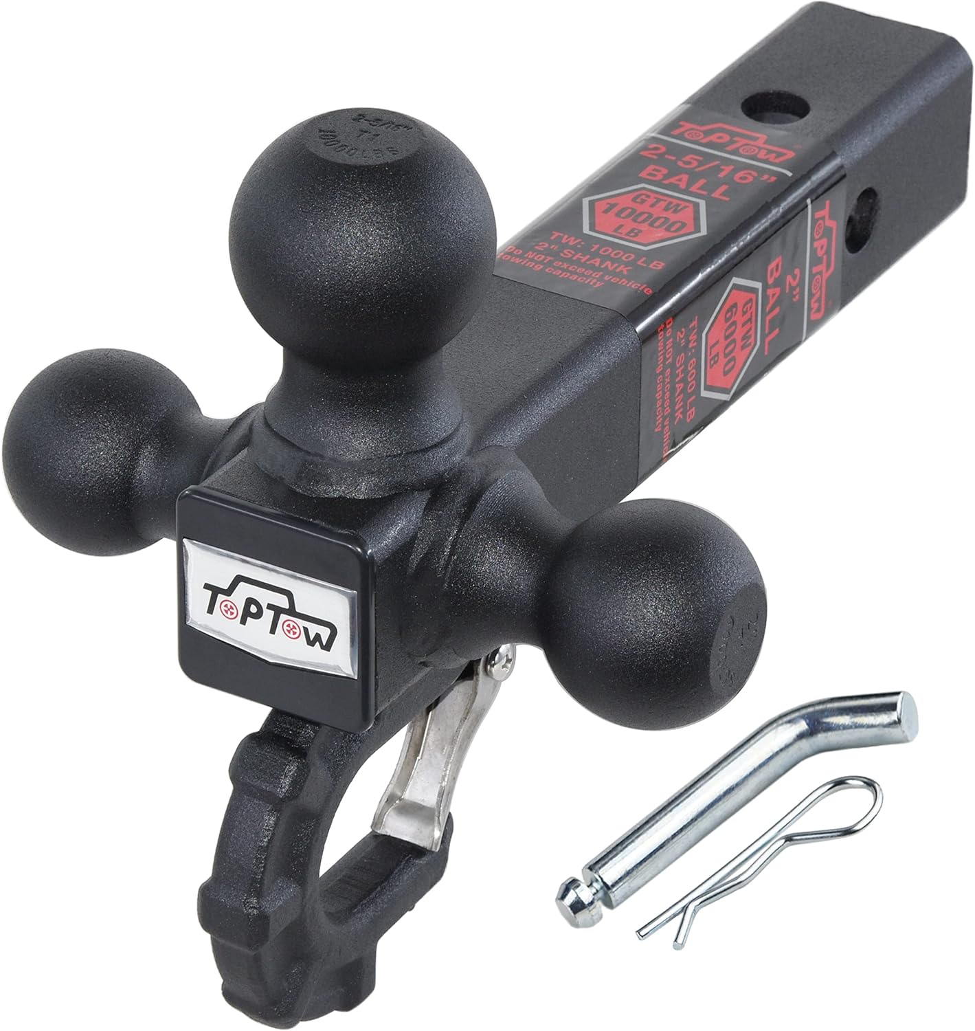 TOPTOW Trailer Hitch Tri-Ball Hitch with Tow Hook for Towing