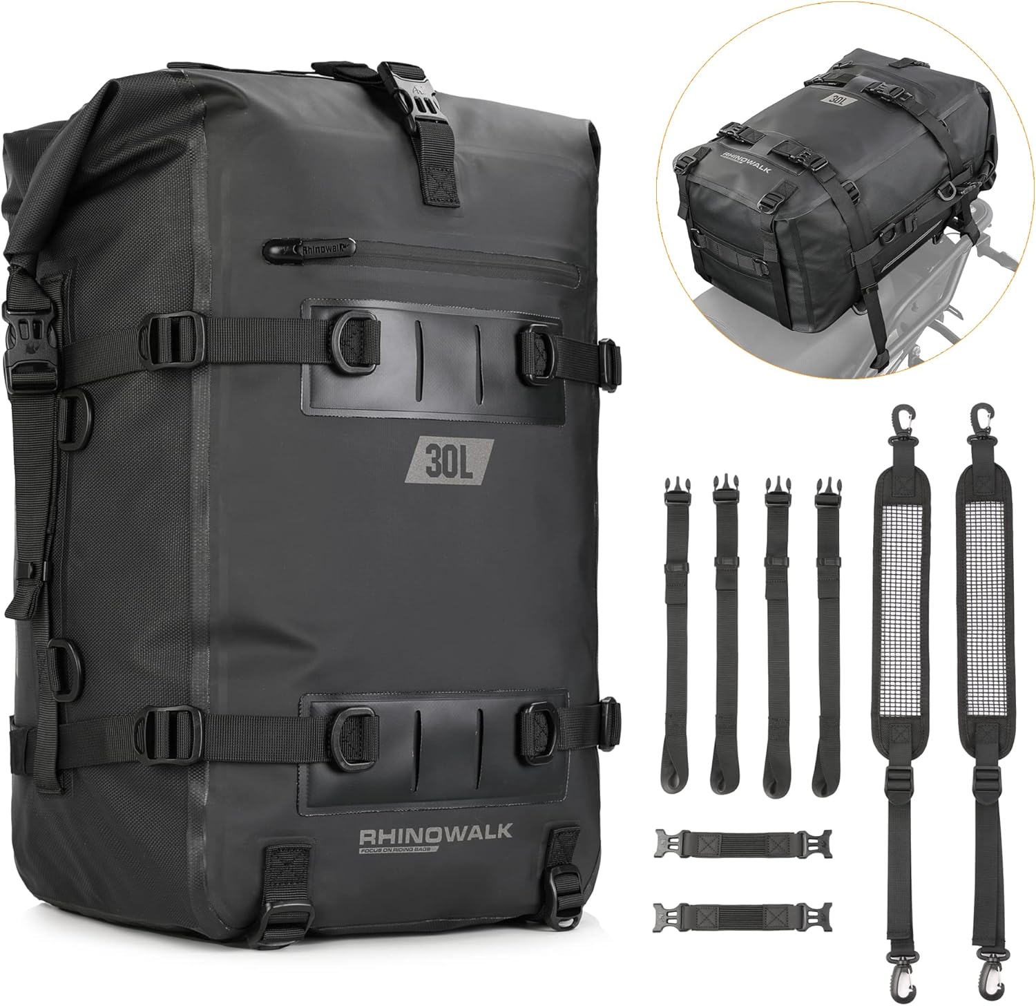 Rhinowalk Motorcycle Tail Bag - Waterproof Rear Carrier 30L