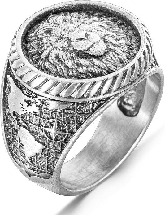 Handmade Sterling Silver Lion Signet Ring for Men - Unique Gift