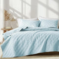 Sky Blue Embossed Quilt Set King Size - Lightweight Coverlet