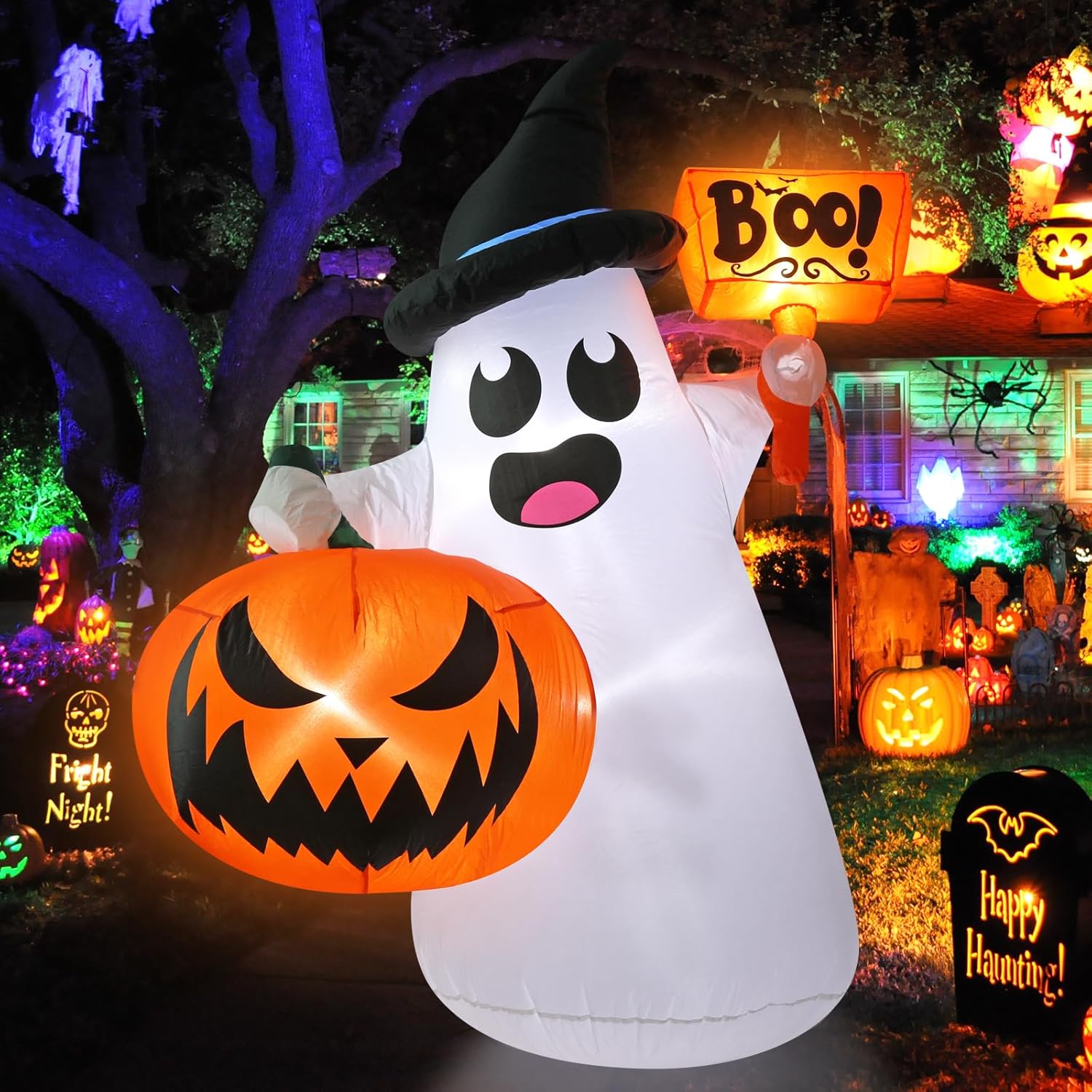 5FT Inflatable Halloween Ghost Pumpkin Yard Decoration with LED