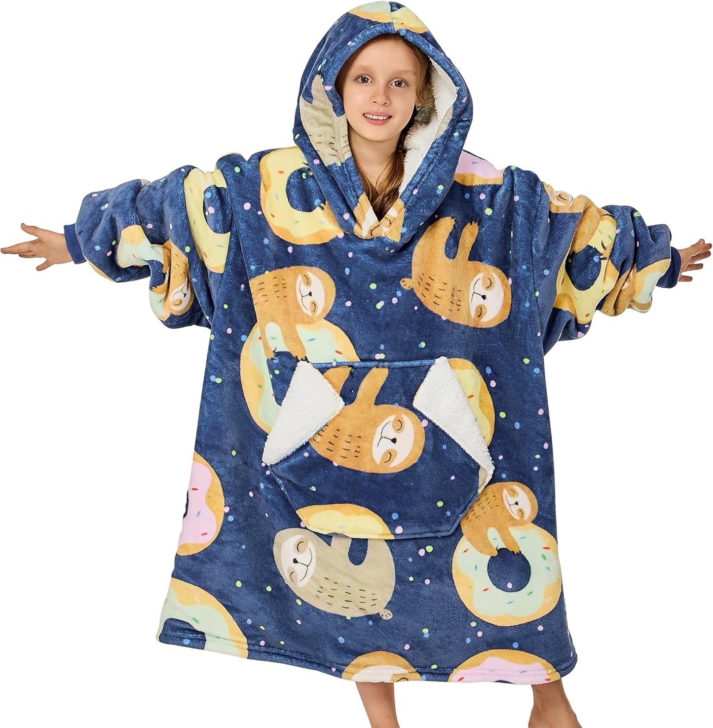 Ramees Kids Sherpa Hoodie Blanket - Cozy Sloth