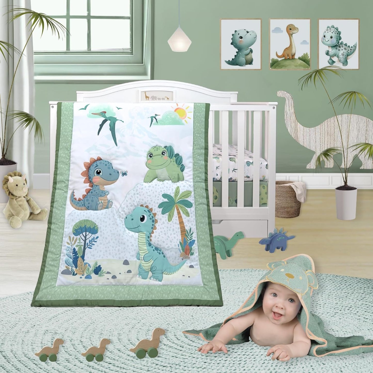 Dinosaur Crib Bedding Set for Boys or Girls - 4 Piece Set