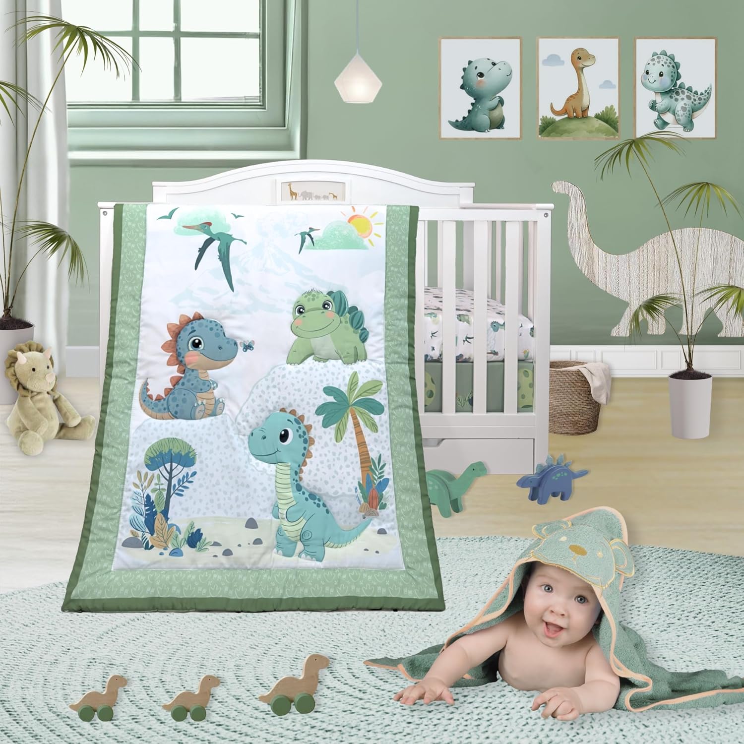 Dinosaur Crib Bedding Set for Boys or Girls - 4 Piece Set
